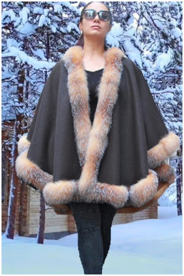 Plus Size Cashmere Cape Crystal Fox Trim 83372