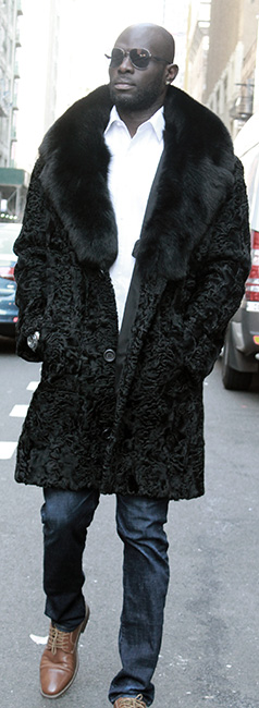 Mens Black Persian Lamb Fur Coat Black Fox Fur Collar