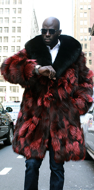 Red Black Men's Fox Fur Coat Black Fox Fur Collar