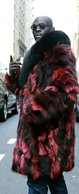 Red Black Men's Fox Fur Coat Black Fox Fur Collar