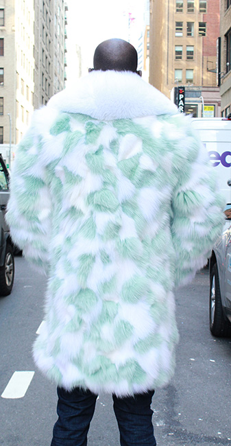 Mens Mint Green Fox Fur Coat White Fox Fur Collar