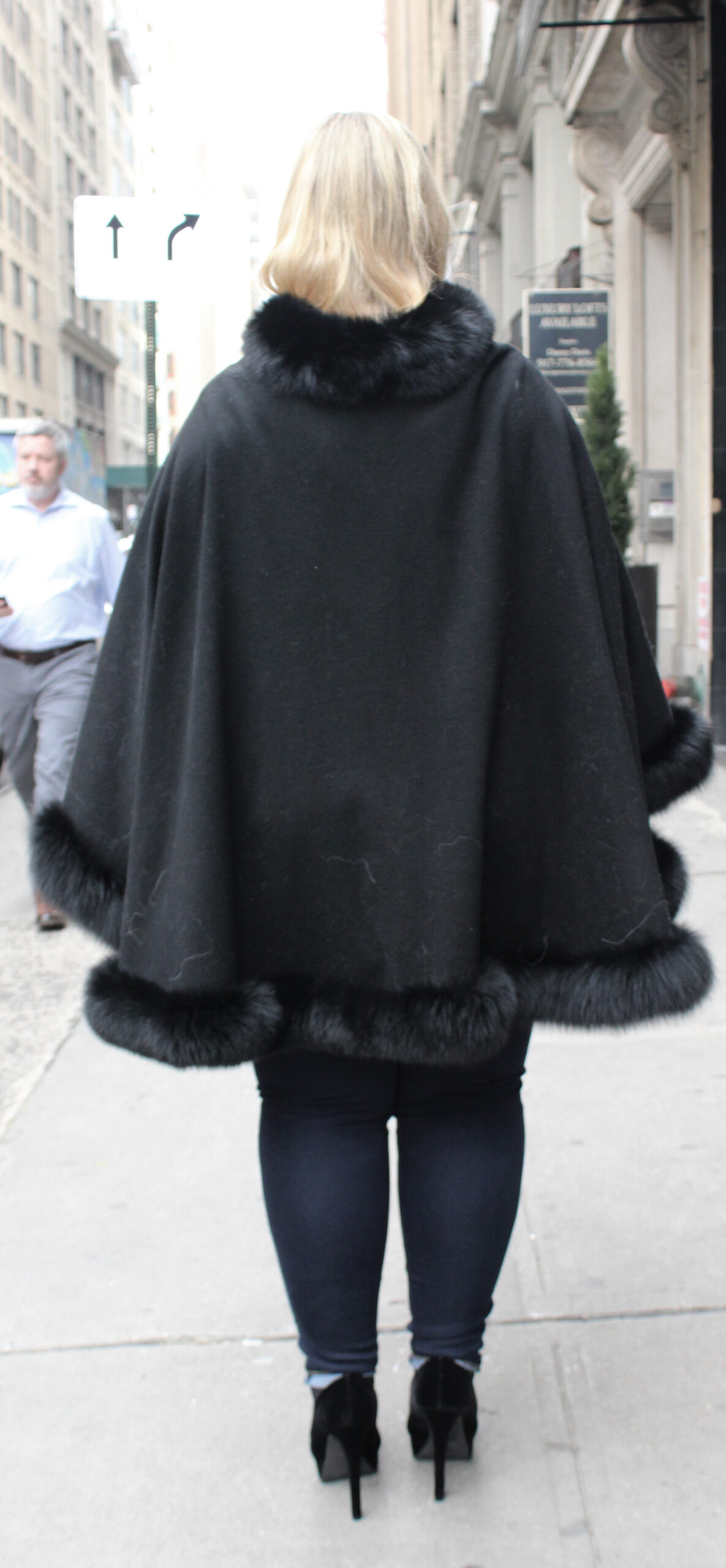 Black Cashmere Poncho Black Fox Fur Trim