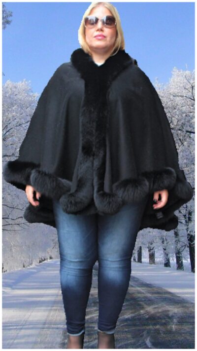 fur cape with fox fur trim