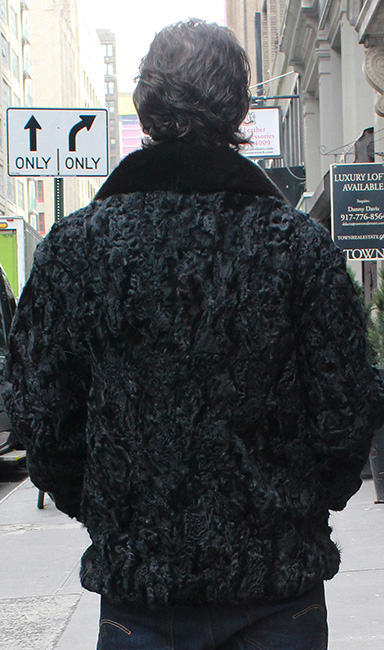 Mens Black Persian Jacket Black Mink Fur Collar