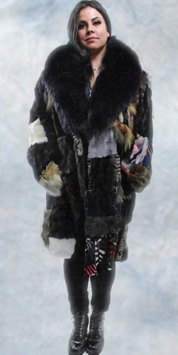 Throw Back Patchwork Mink Fur Coat Fox Fur Collar