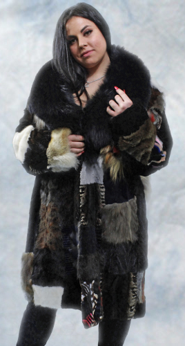 Throw Back Patchwork Mink Fur Coat Fox Fur Collar