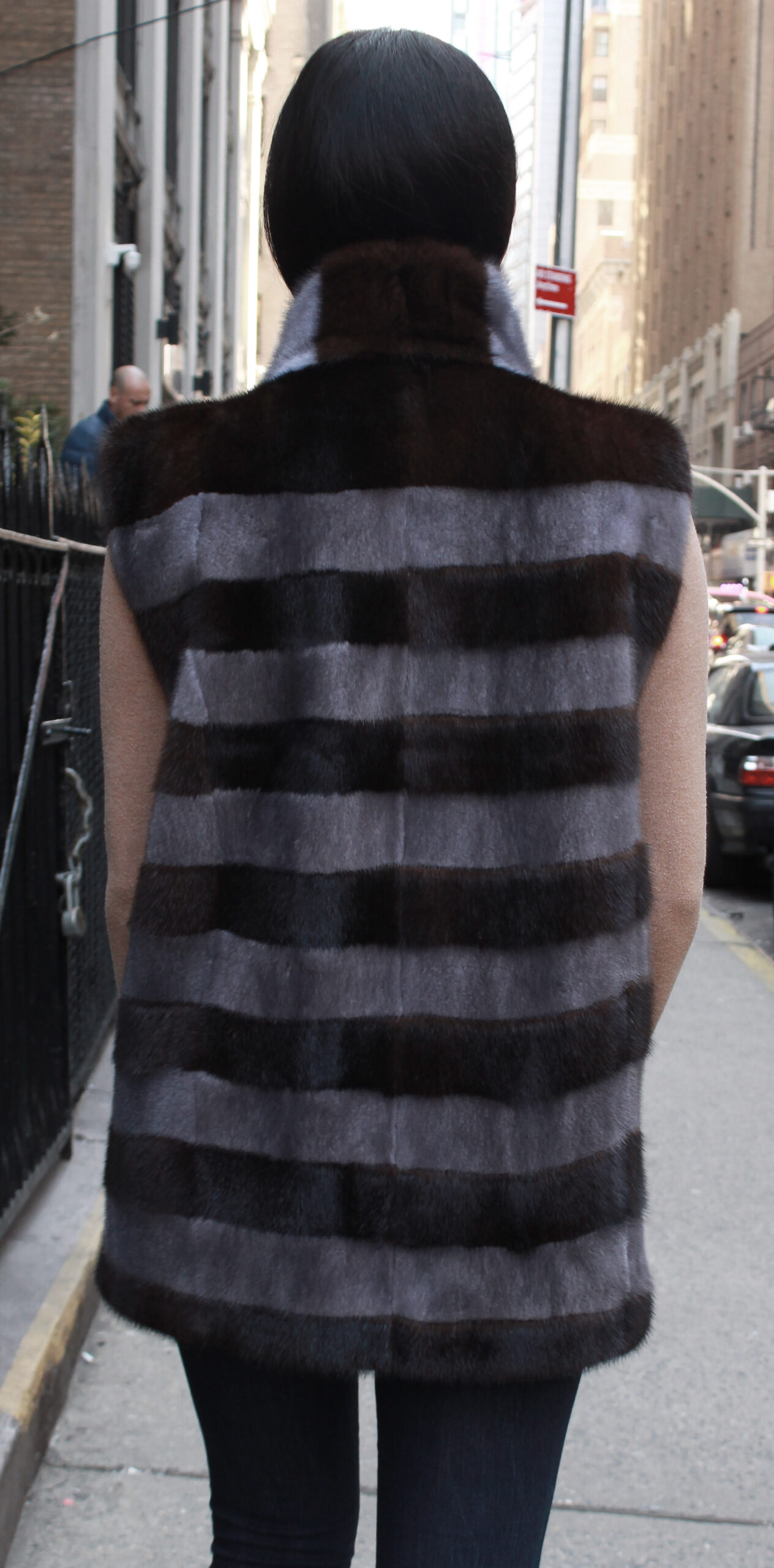 Brown Grey Striped Mink Fur Vest