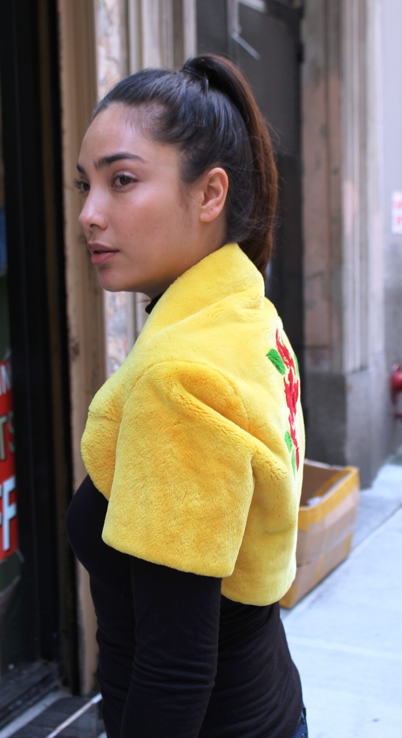 Zuki Yellow Sheared Beaver Shrug