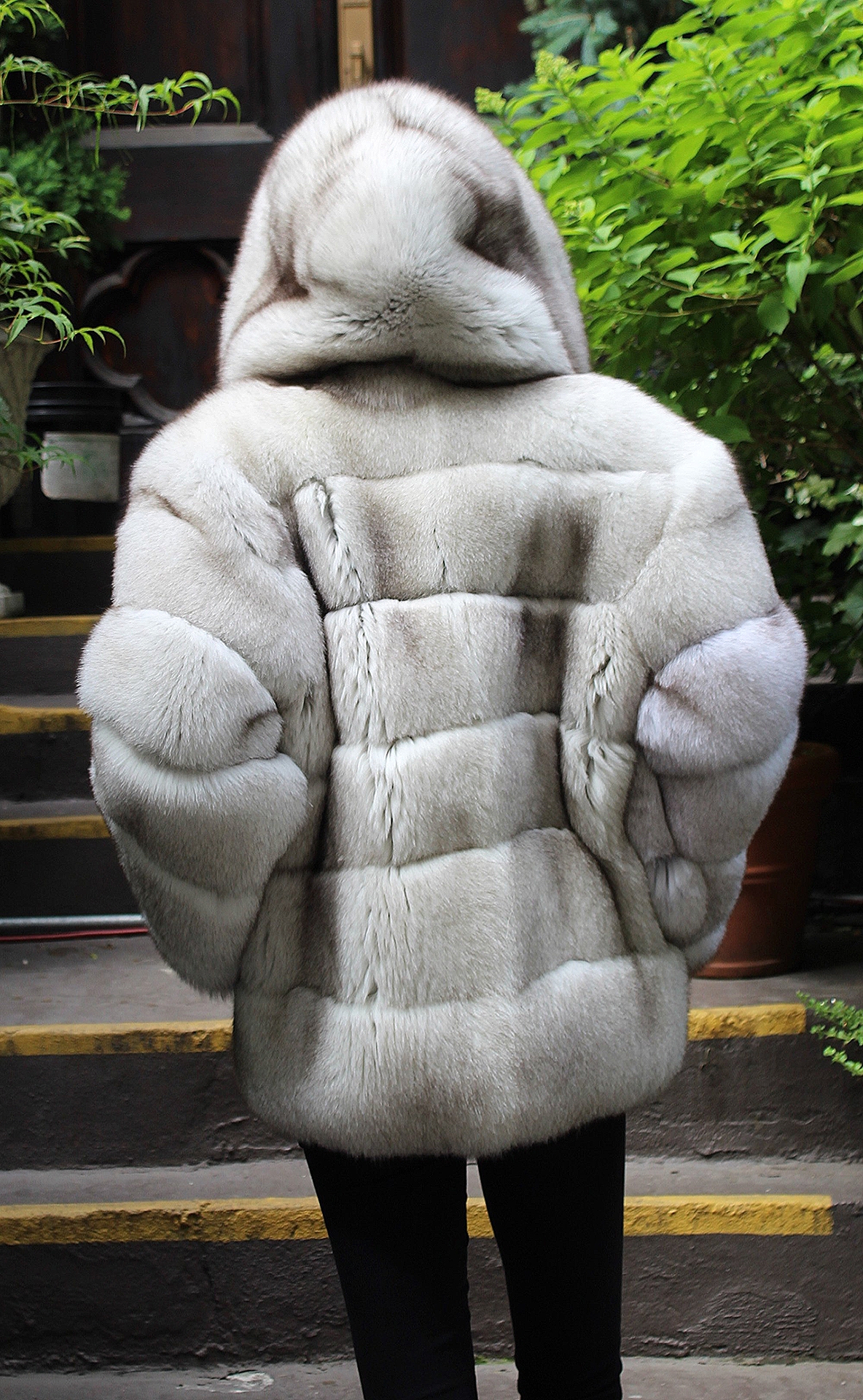 Fluffy Blue Fox Jacket Hood Horizontal