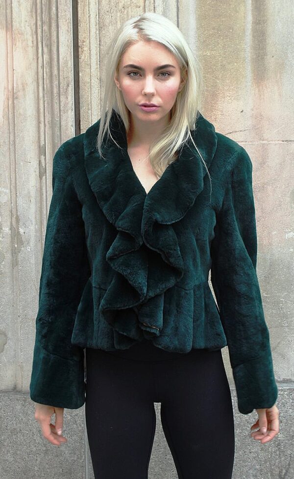 Dark Green Rex Rabbit Ruffled Jacket