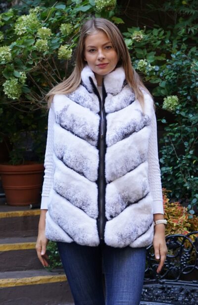 Causal White Cross Rex Fur Reversible Vest