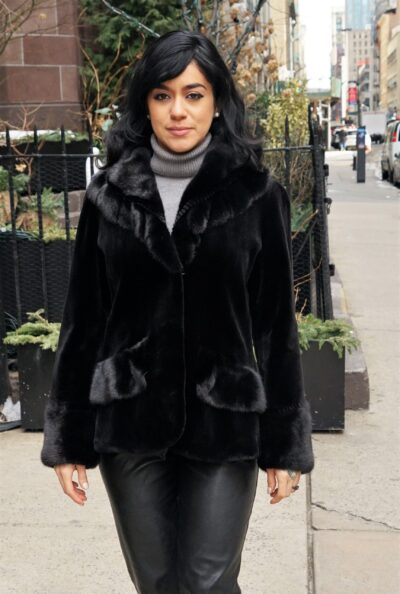 Black Sheared Mink Jacket Mink Trim