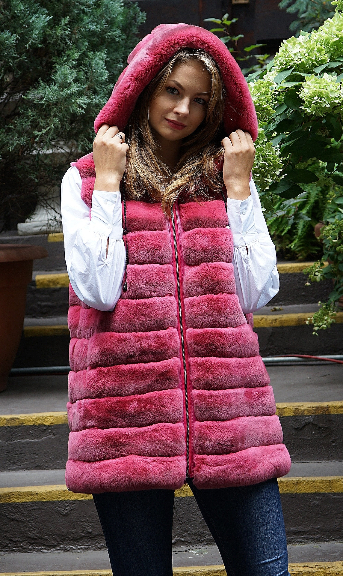 Dark Pink Rex Rabbit Hooded Vest