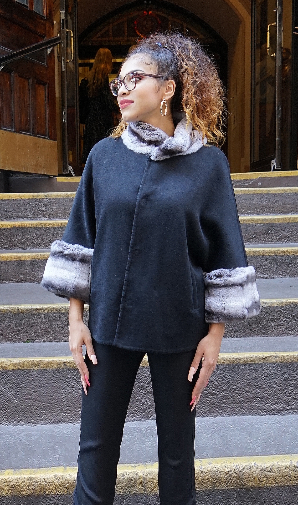 Cashmere Wool Cape Rex Rabbit Cuffs & Collar