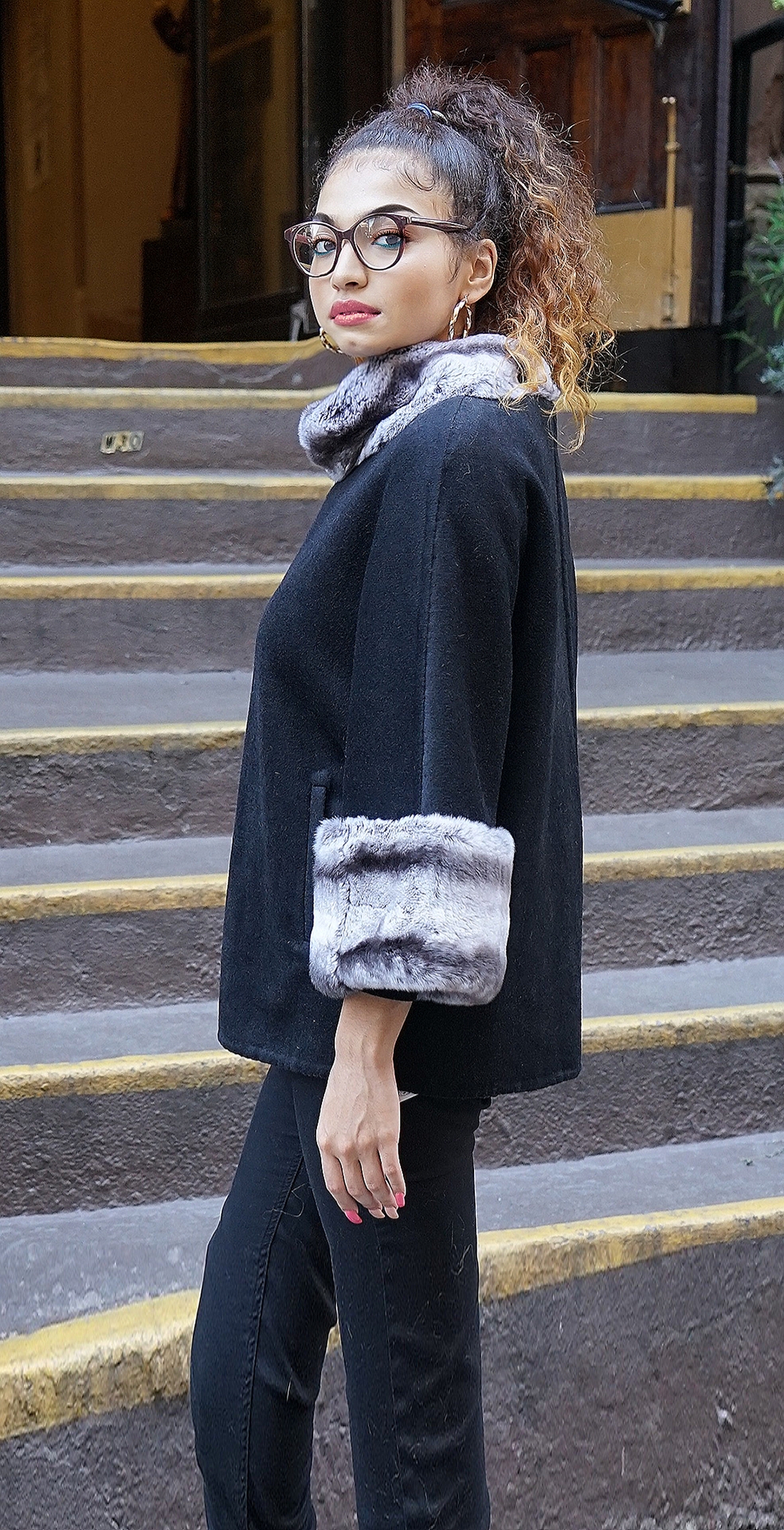 Cashmere Wool Cape Rex Rabbit Cuffs & Collar