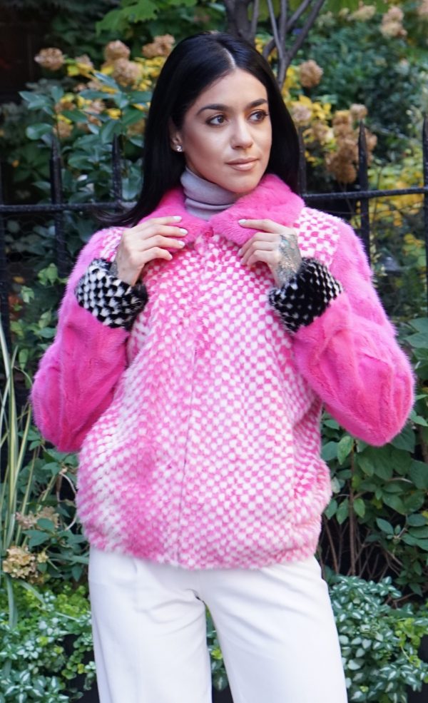 Pink White Mink Jacket Checker Board