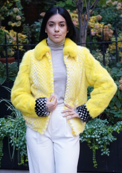 Yellow White Mink Jacket Checker Board