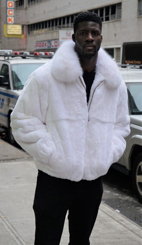 Men's White Rex Fur Bomber Jacket