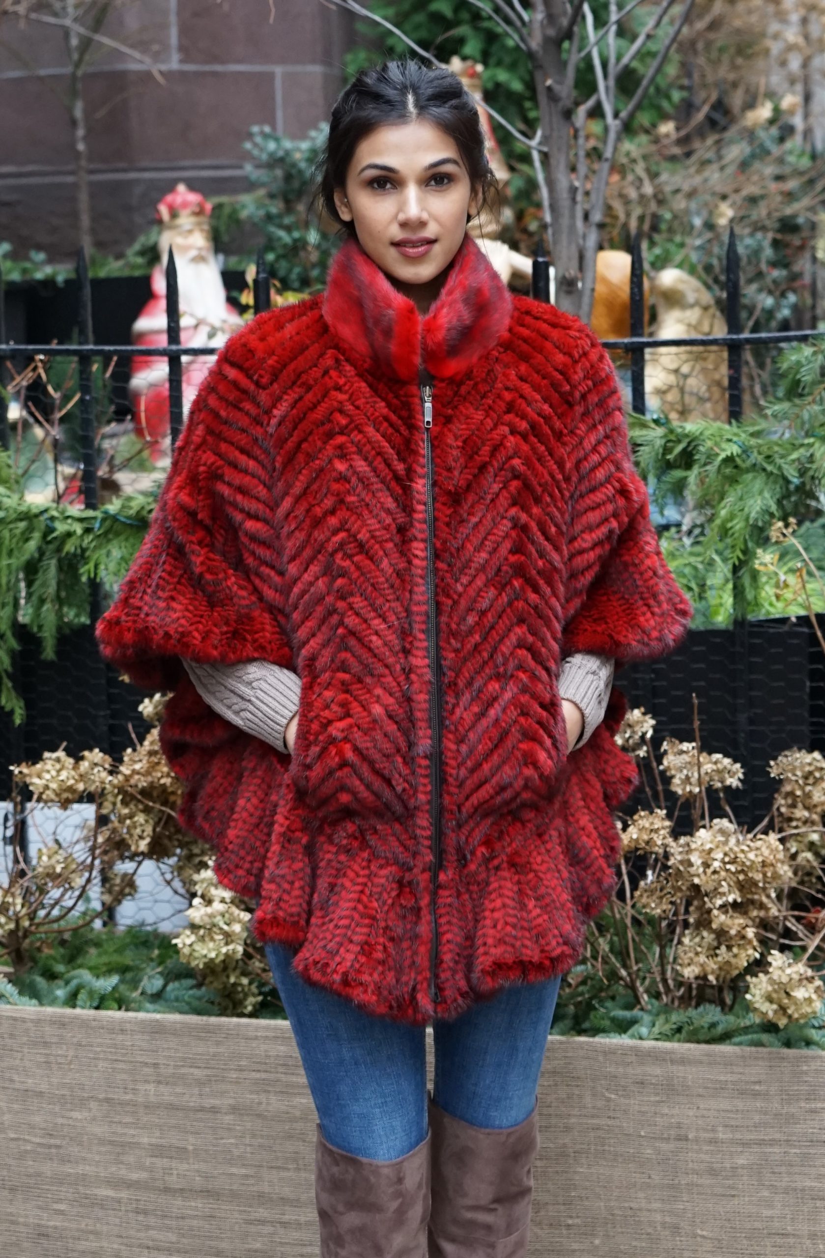 Red Knit Mink Poncho Luxury Gift