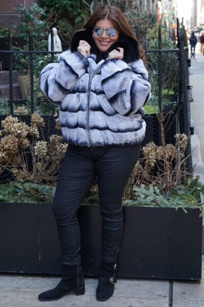 Plus Size Rex Rabbit Bomber Fur Jacket Black Fox Collar