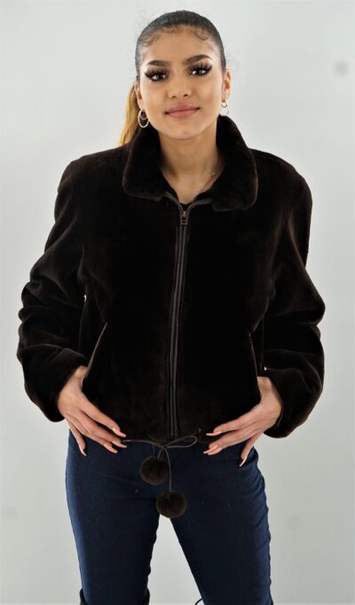 Brown Sheared Beaver Bomber Jacket