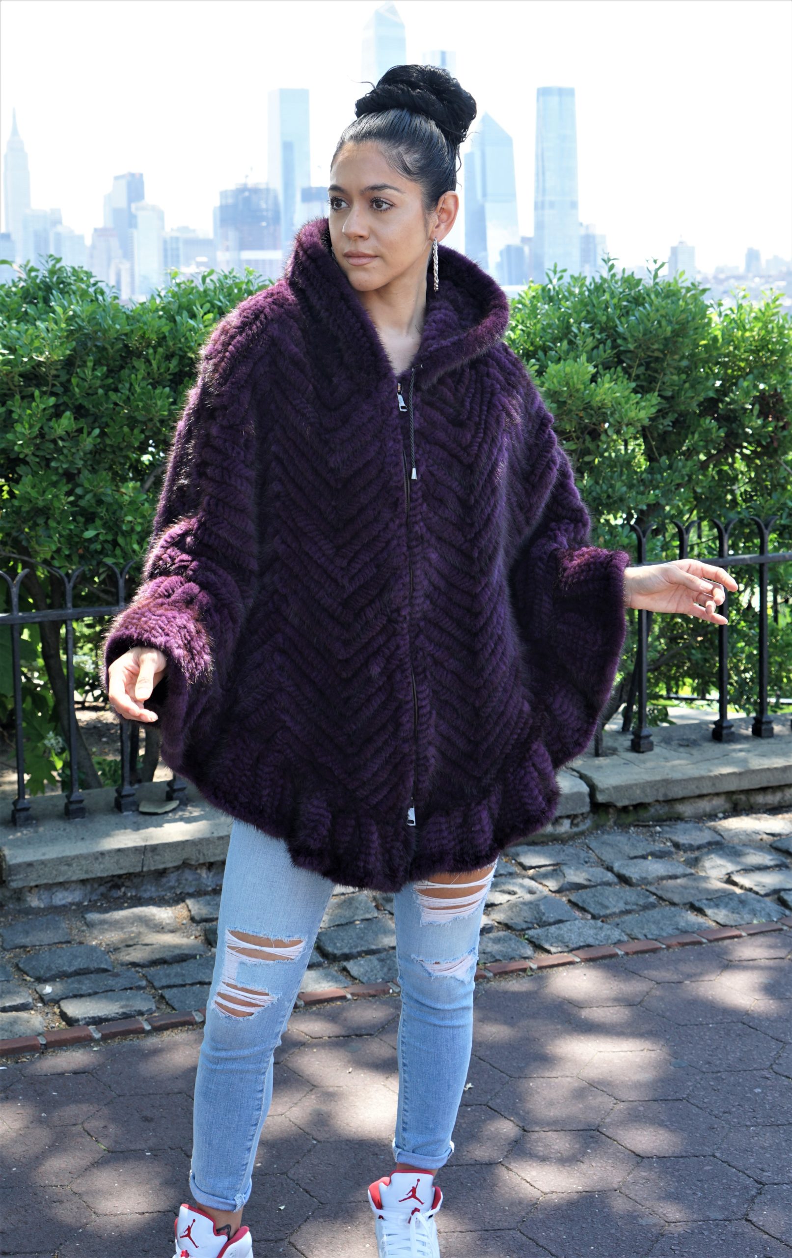 Purple Knit Fur Cape Mink