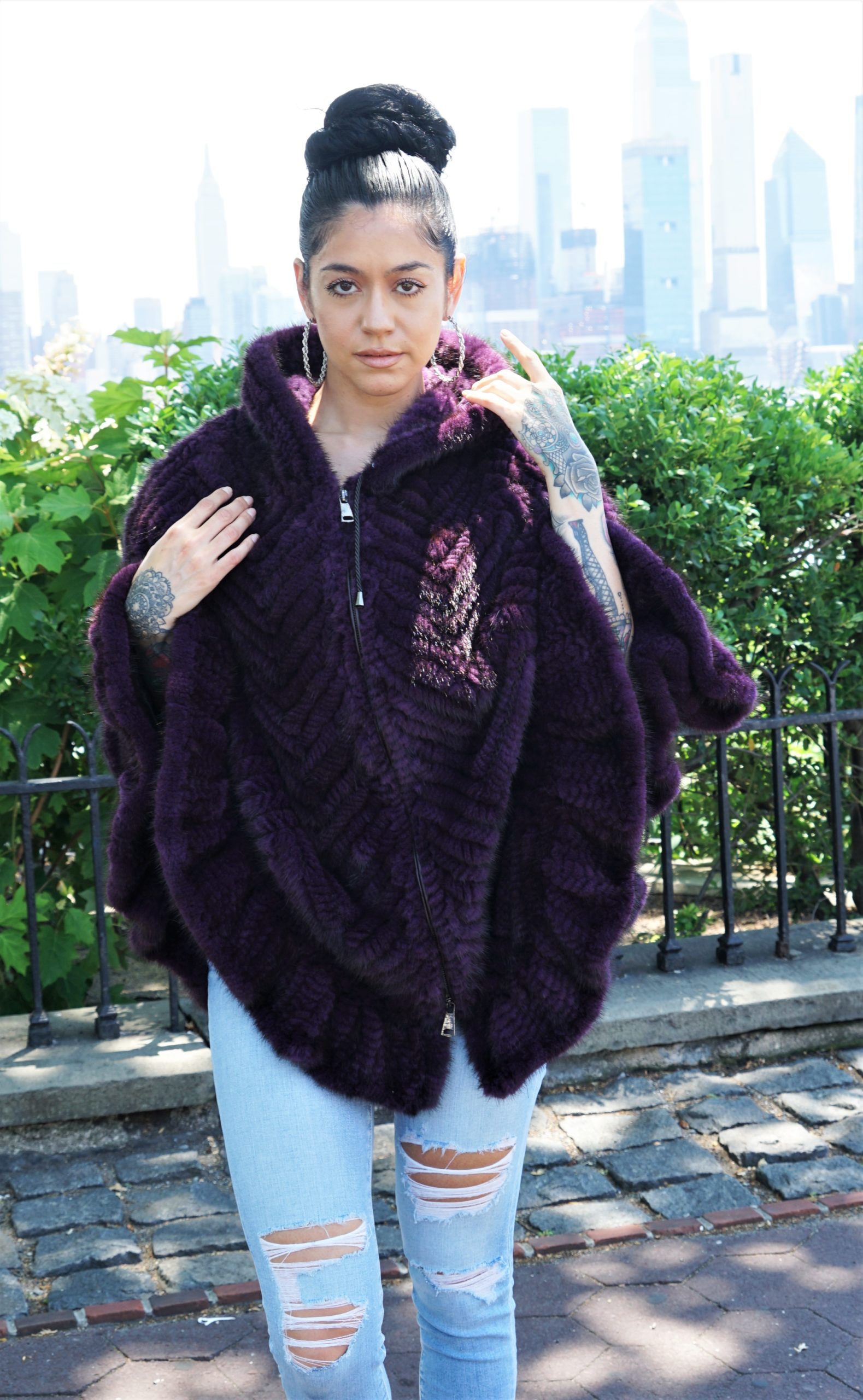 Purple Knit Mink Cape