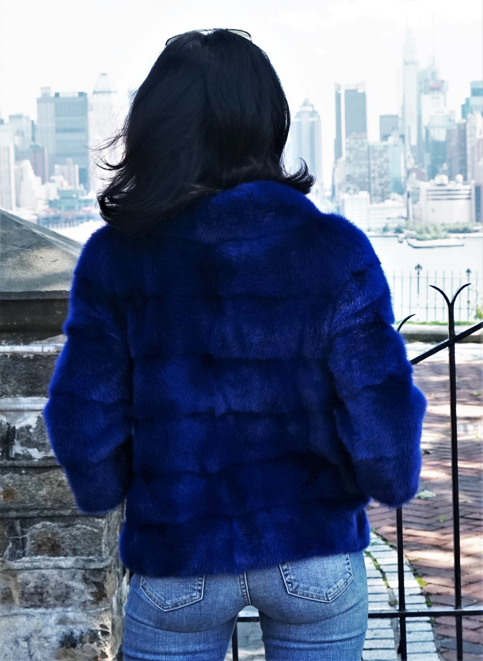 Pullover Royal Blue Mink Jacket with Matching Royal Blue Fox Bag