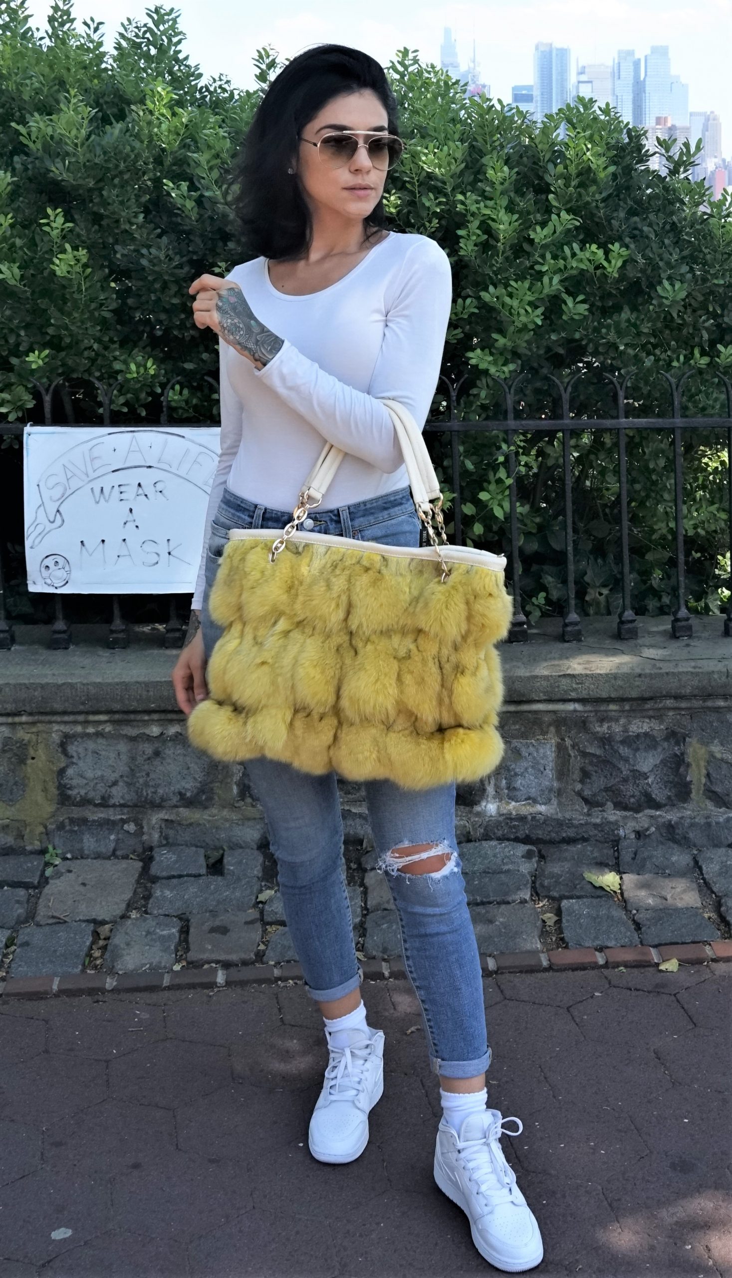 Yellow Real Fox Bag