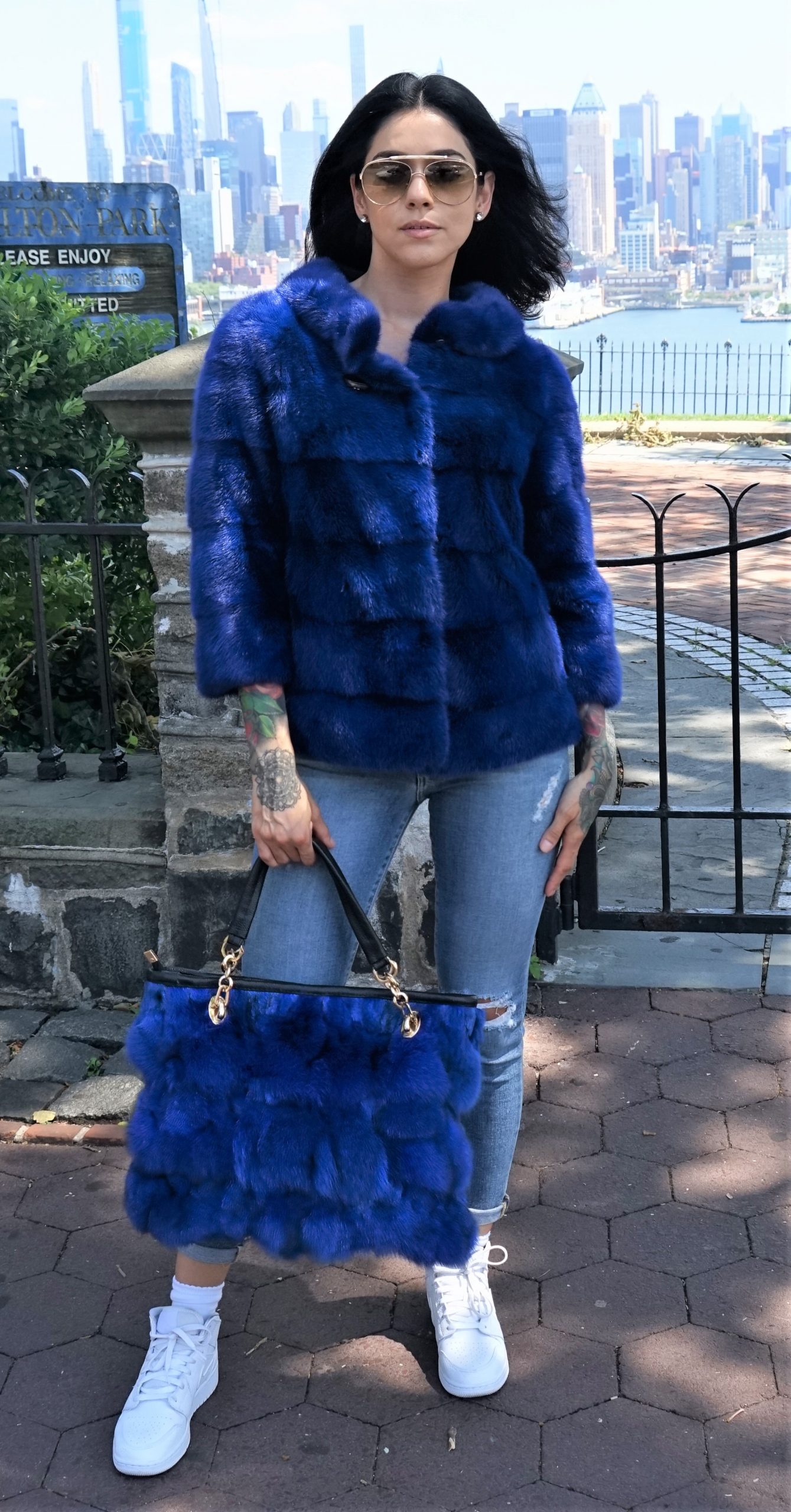 Royal Blue Fox Fur Bag