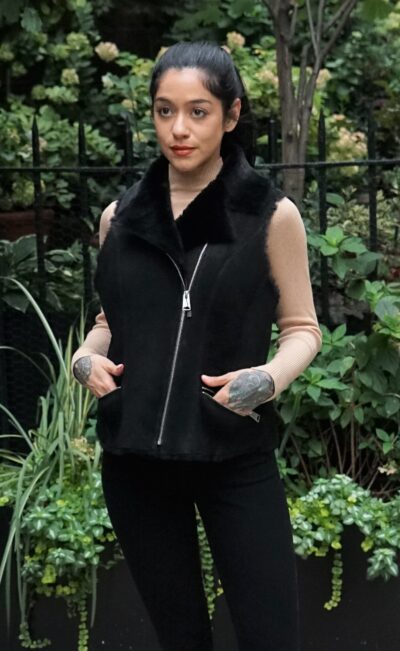 black shearling vest