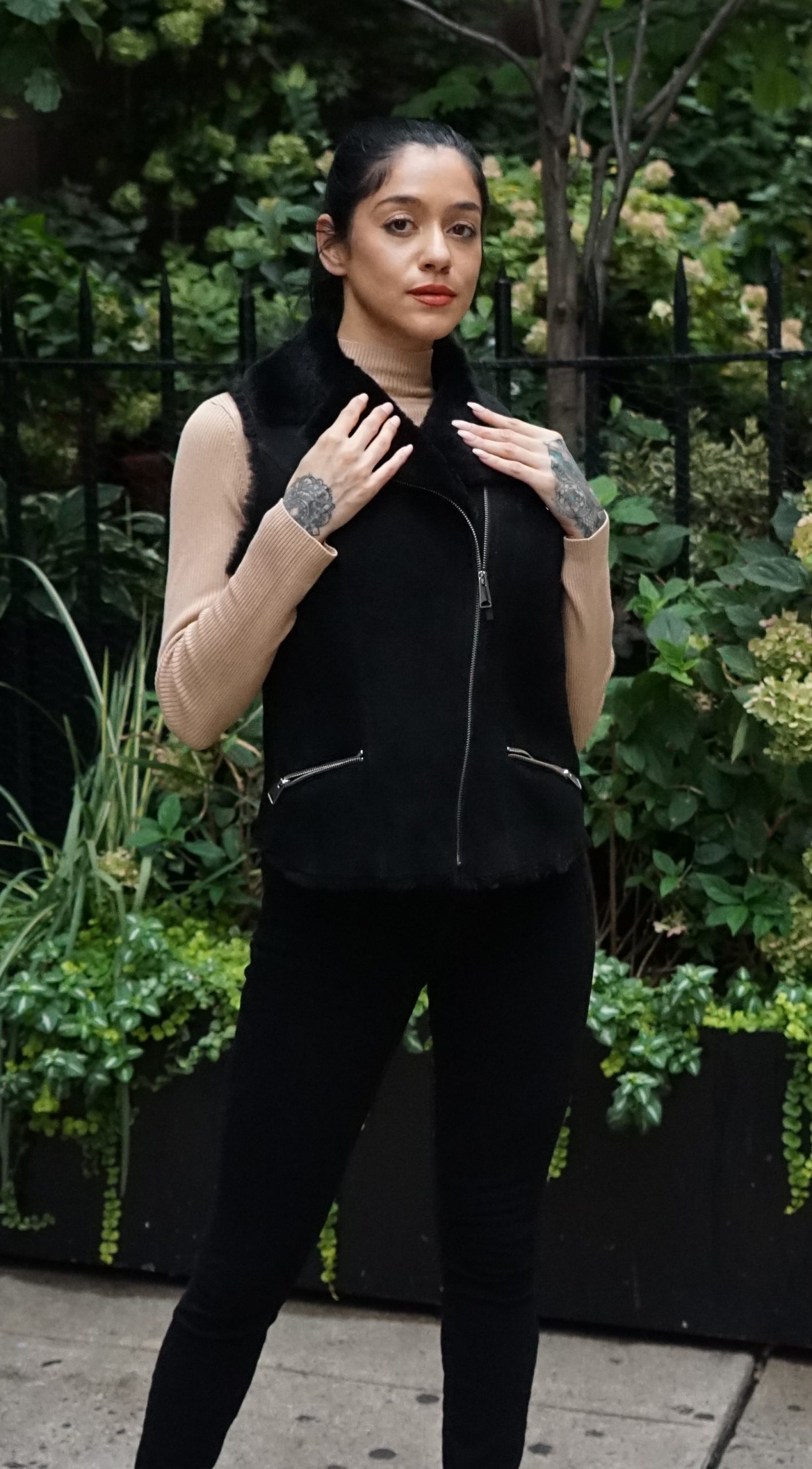 Italian designed black shearling vest