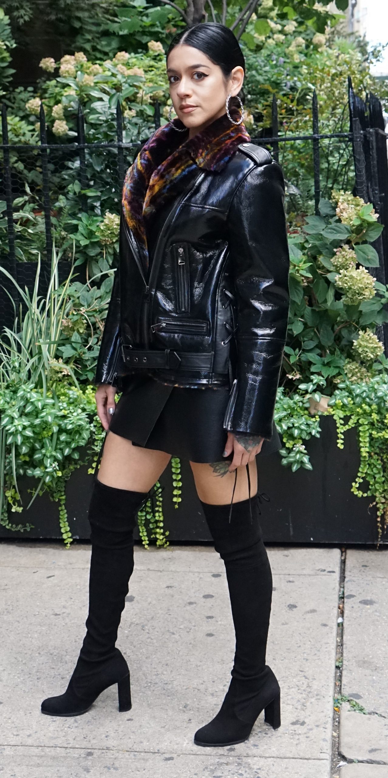 Black Motorcycle Shearling Jacket Women's