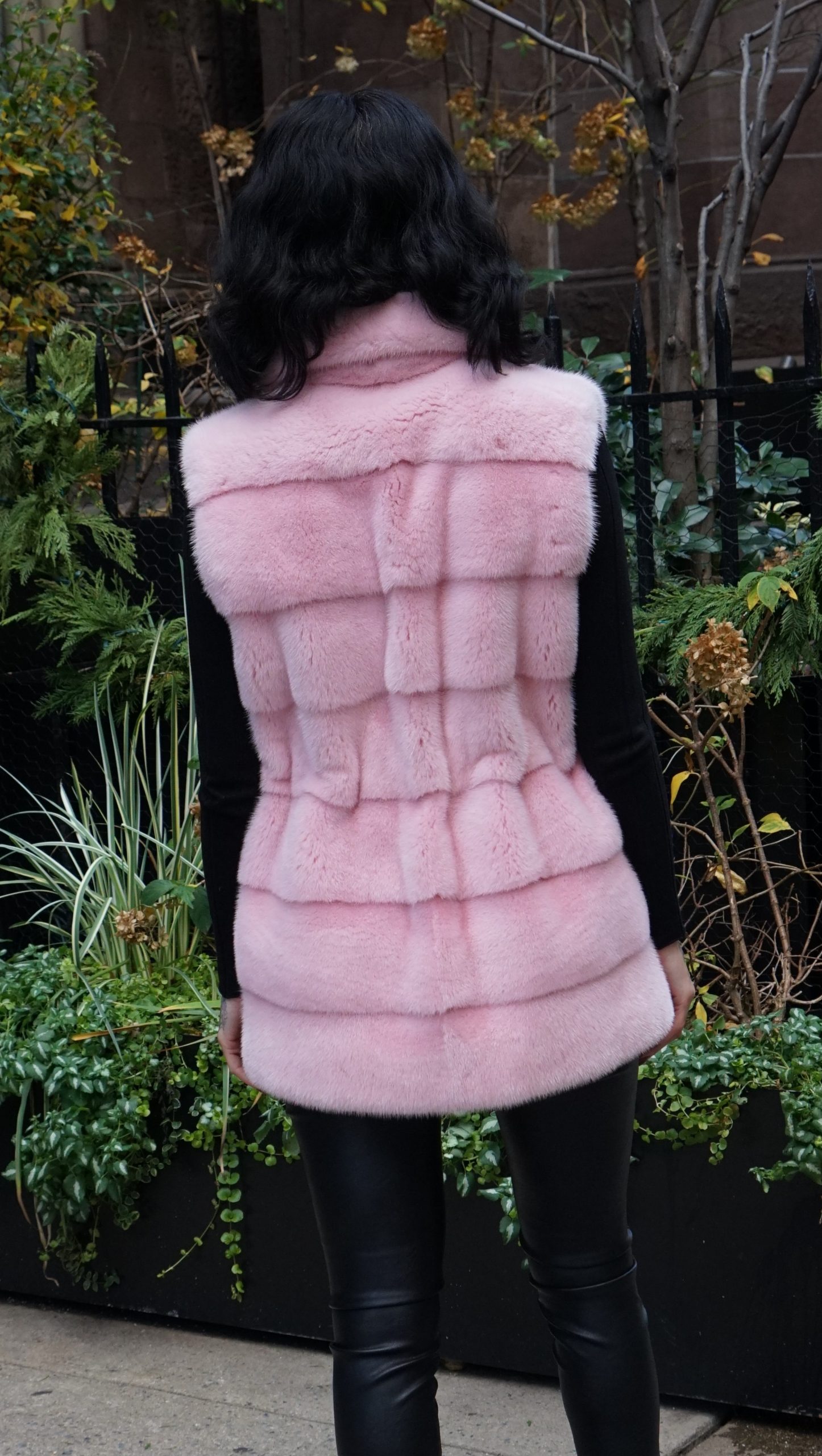 horizontal pink mink vest