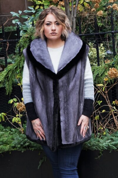 Plus Size Blue Iris Mink Vest Ranch Mink Trim