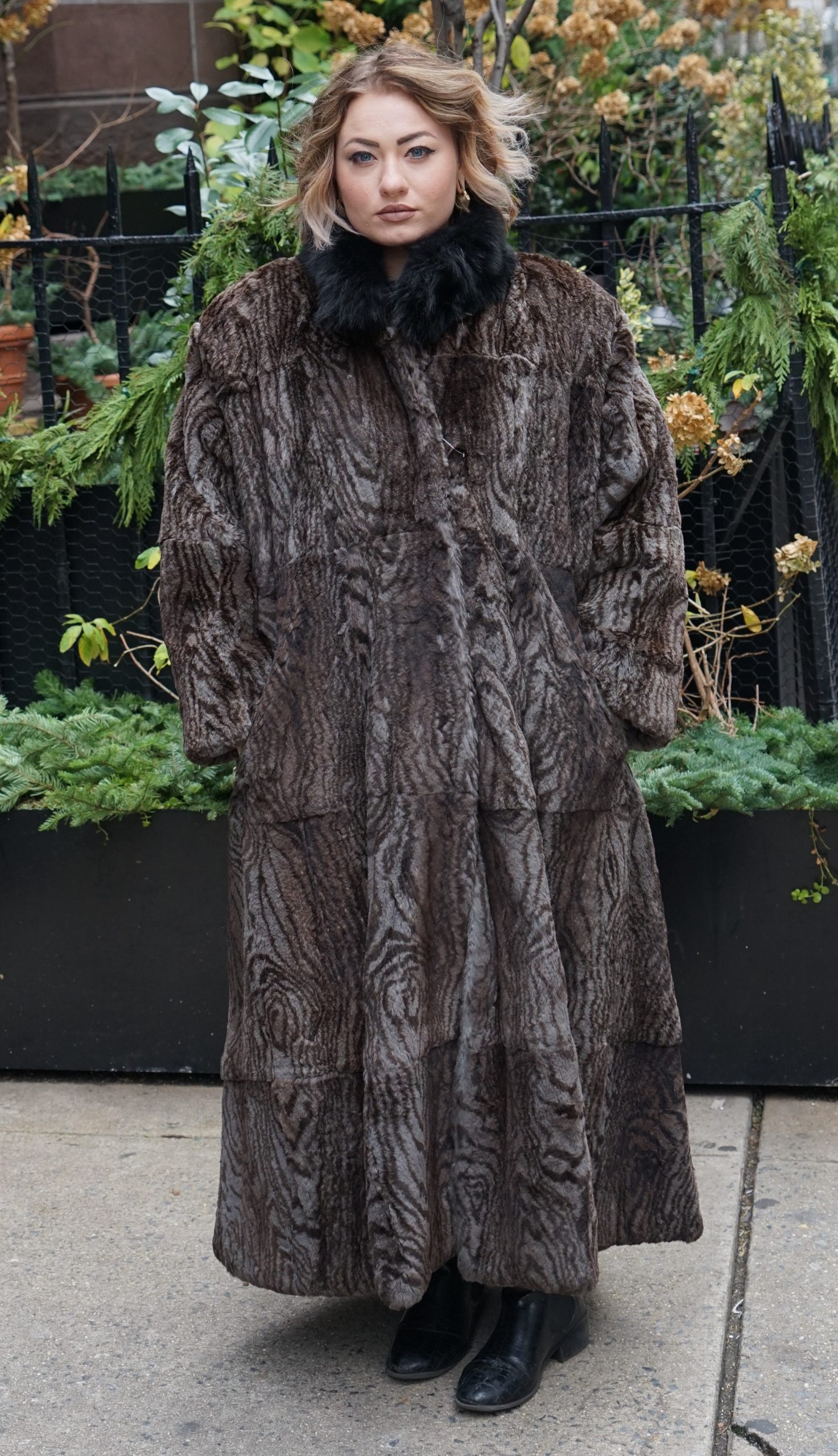 Preowned Full length Printed Rabbit Coat