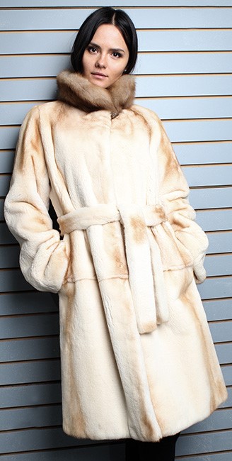 Belted Camel Colored Fur Coat