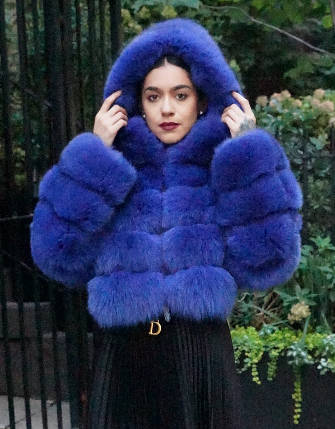 Dyed Blue Fur Hood