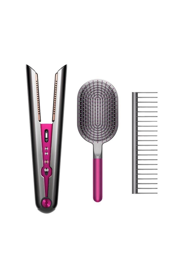 A straightener, comb and hairbrush