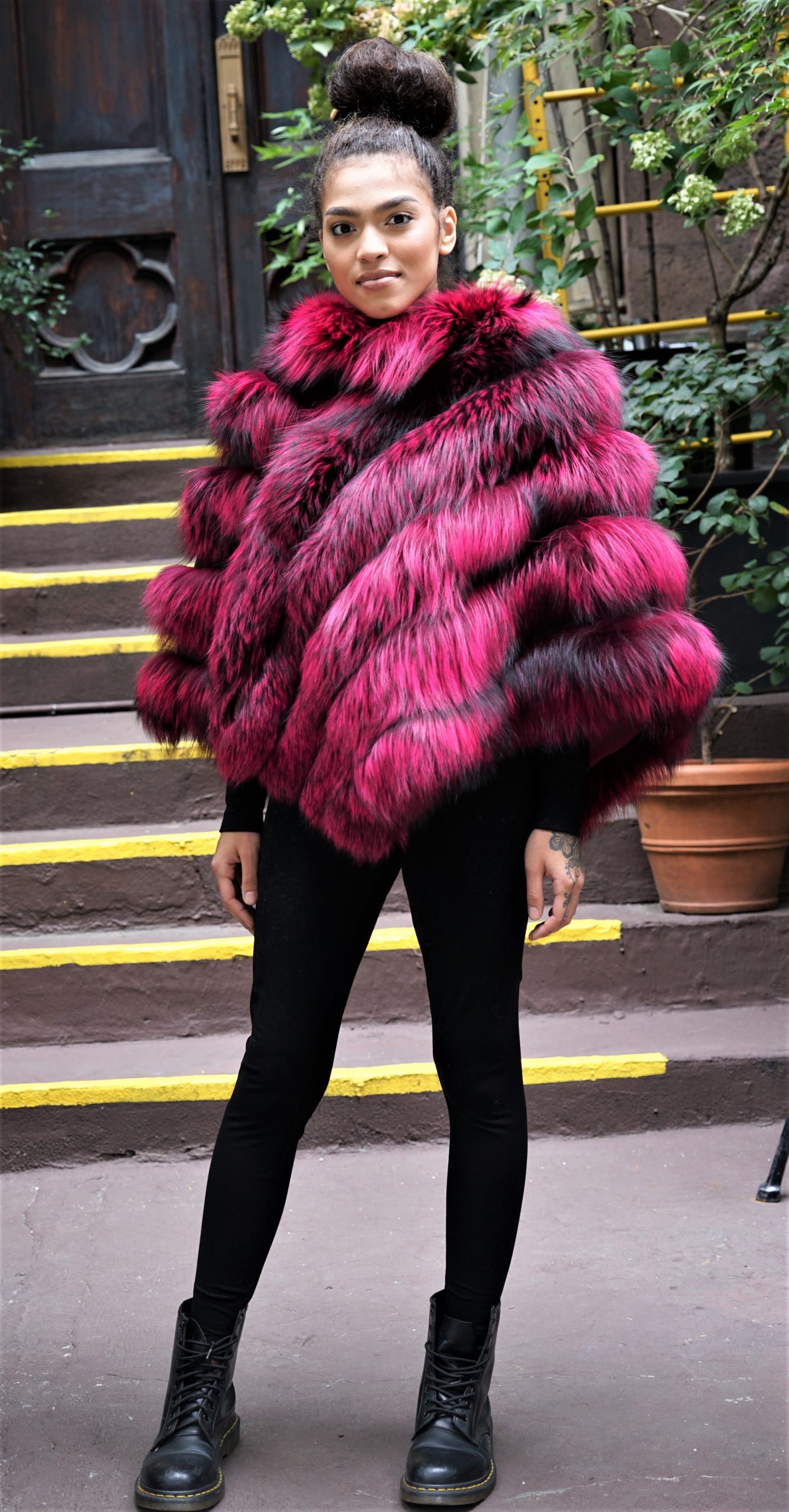 Fuchsia Fox Fur Poncho