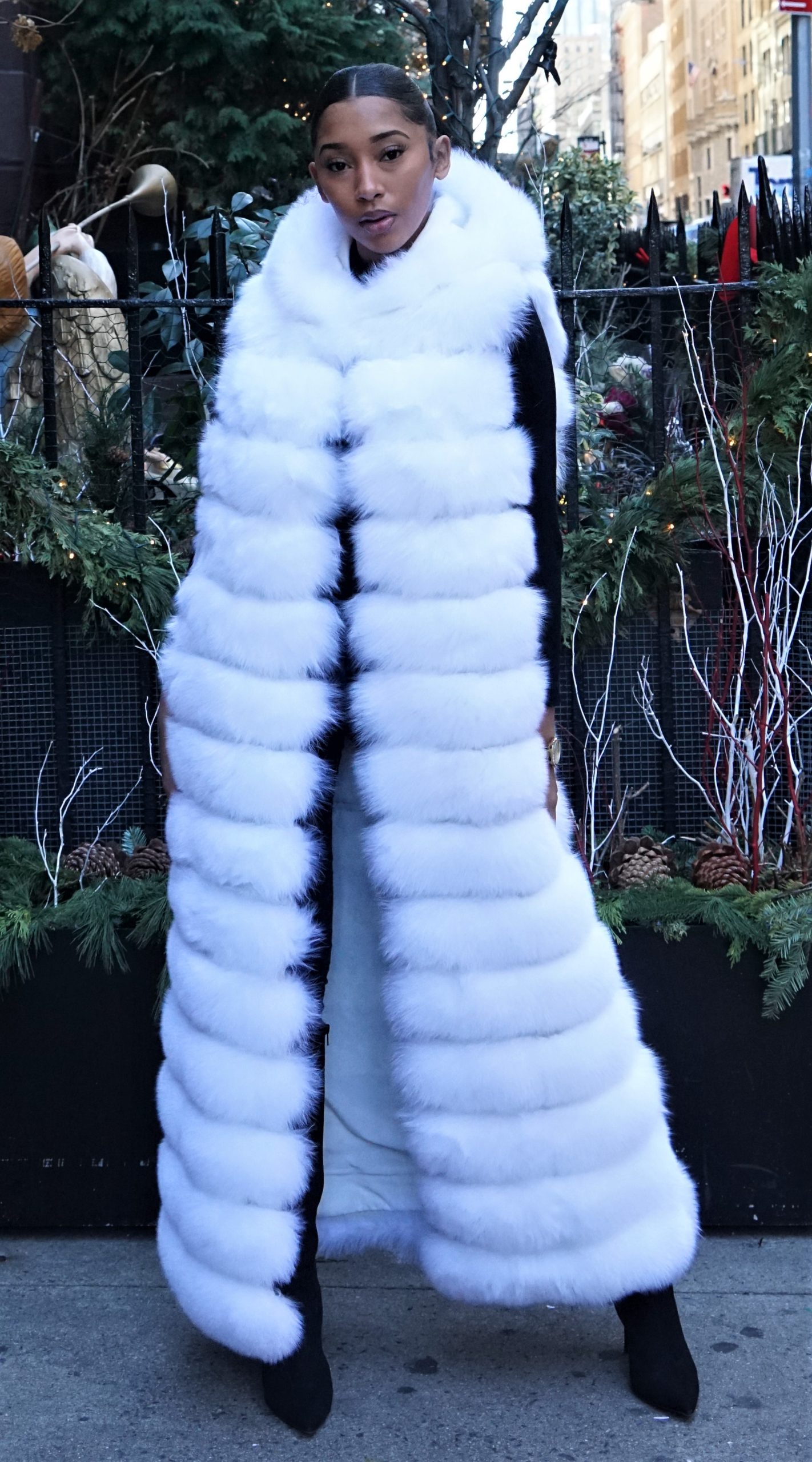 Hooded White Fox Long Vest