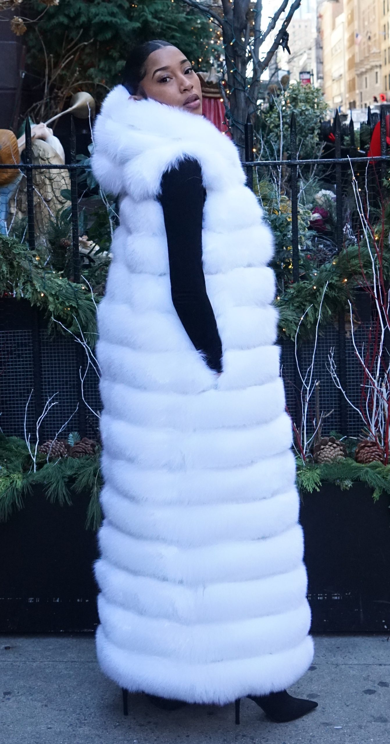 Hooded White Fox Long Vest