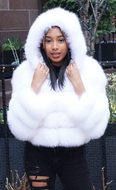 Fluffy White Fox Hoodie Jacket