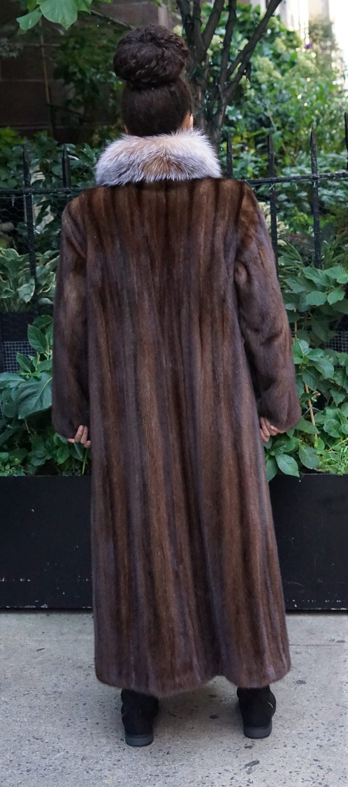 Full Length Demi Mink Coat Crystal Fox Tuxedo