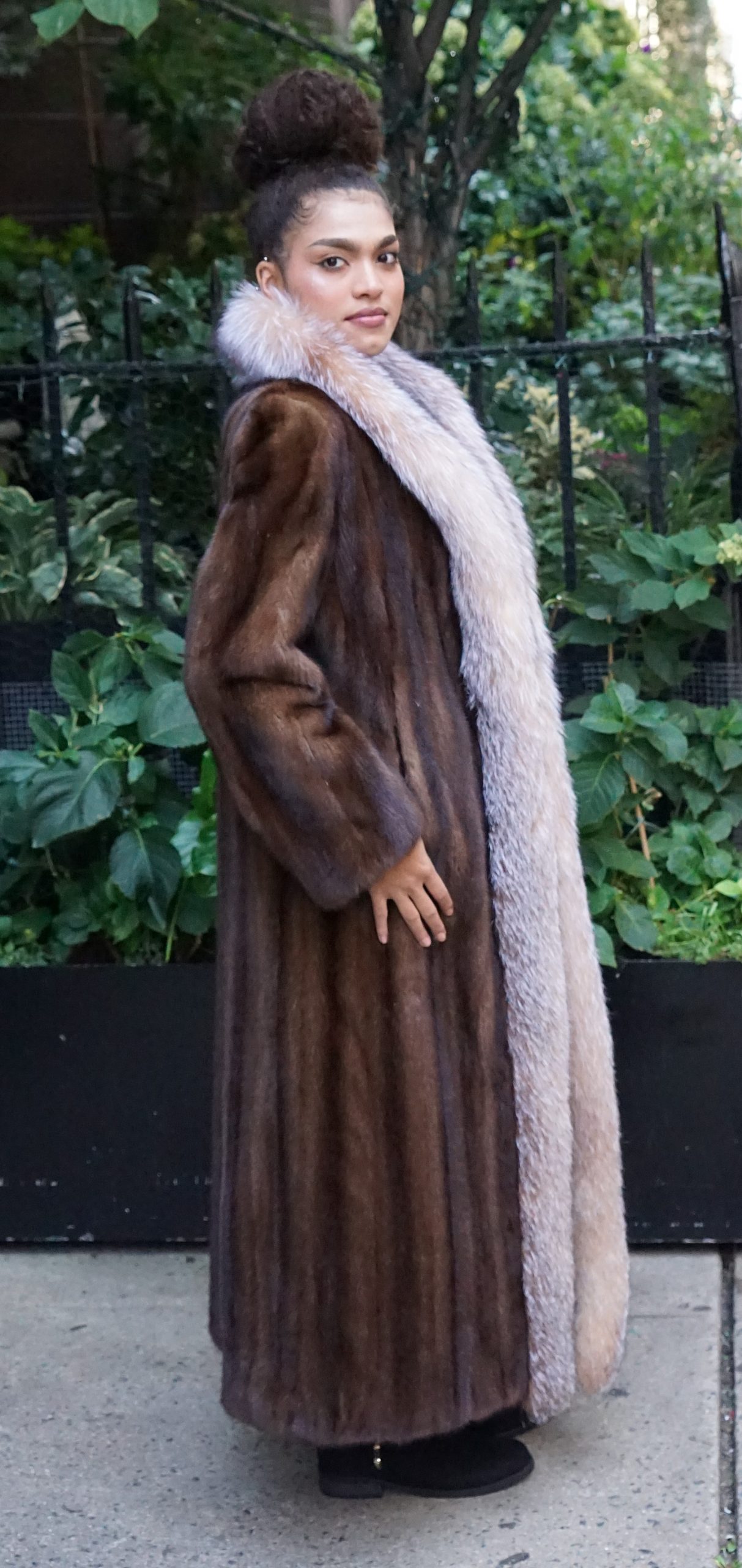 Full Length Demi Mink Coat Crystal Fox Tuxedo