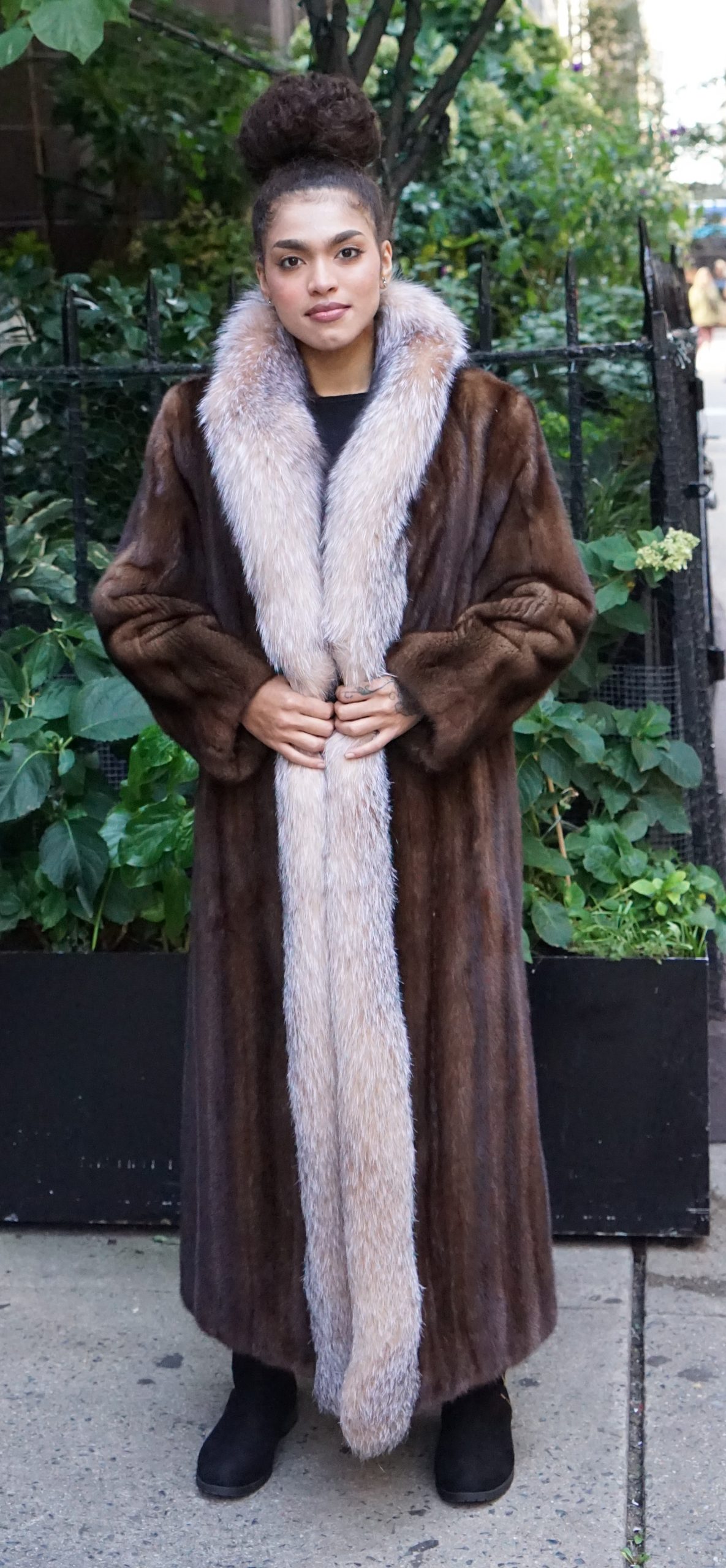 Full Length Demi Mink Coat Crystal Fox Tuxedo