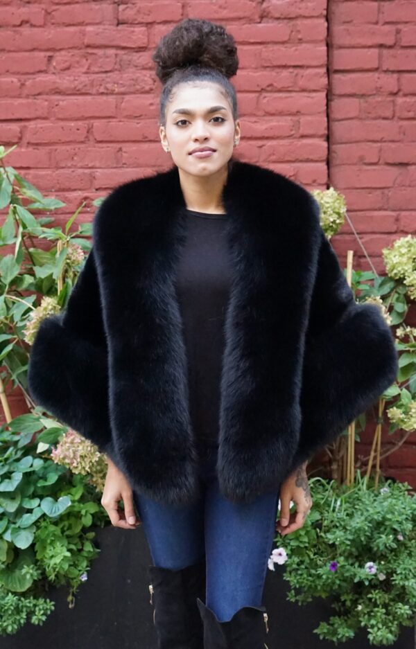 Black Mink Stole Fox Collar Trim