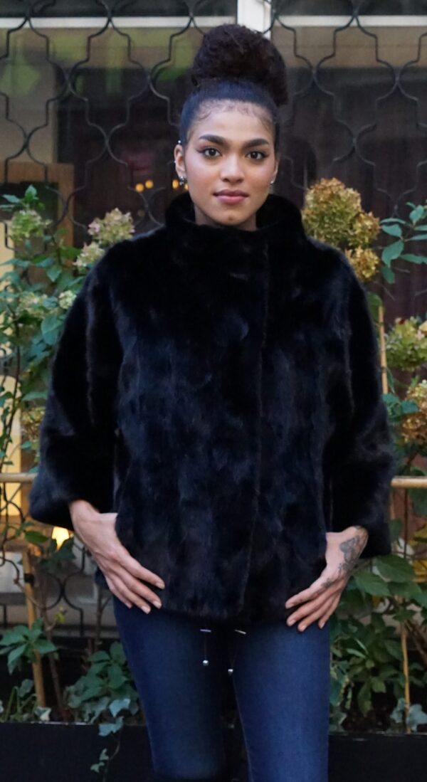 Casual Black Mink Diamond Cut Jacket