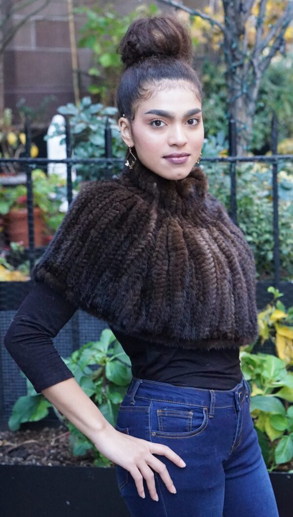 Mahogany Knit Mink Capelet Side Zipper