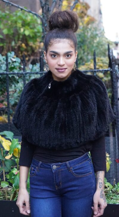 Black Knit Mink Capelet with Side Zipper CH